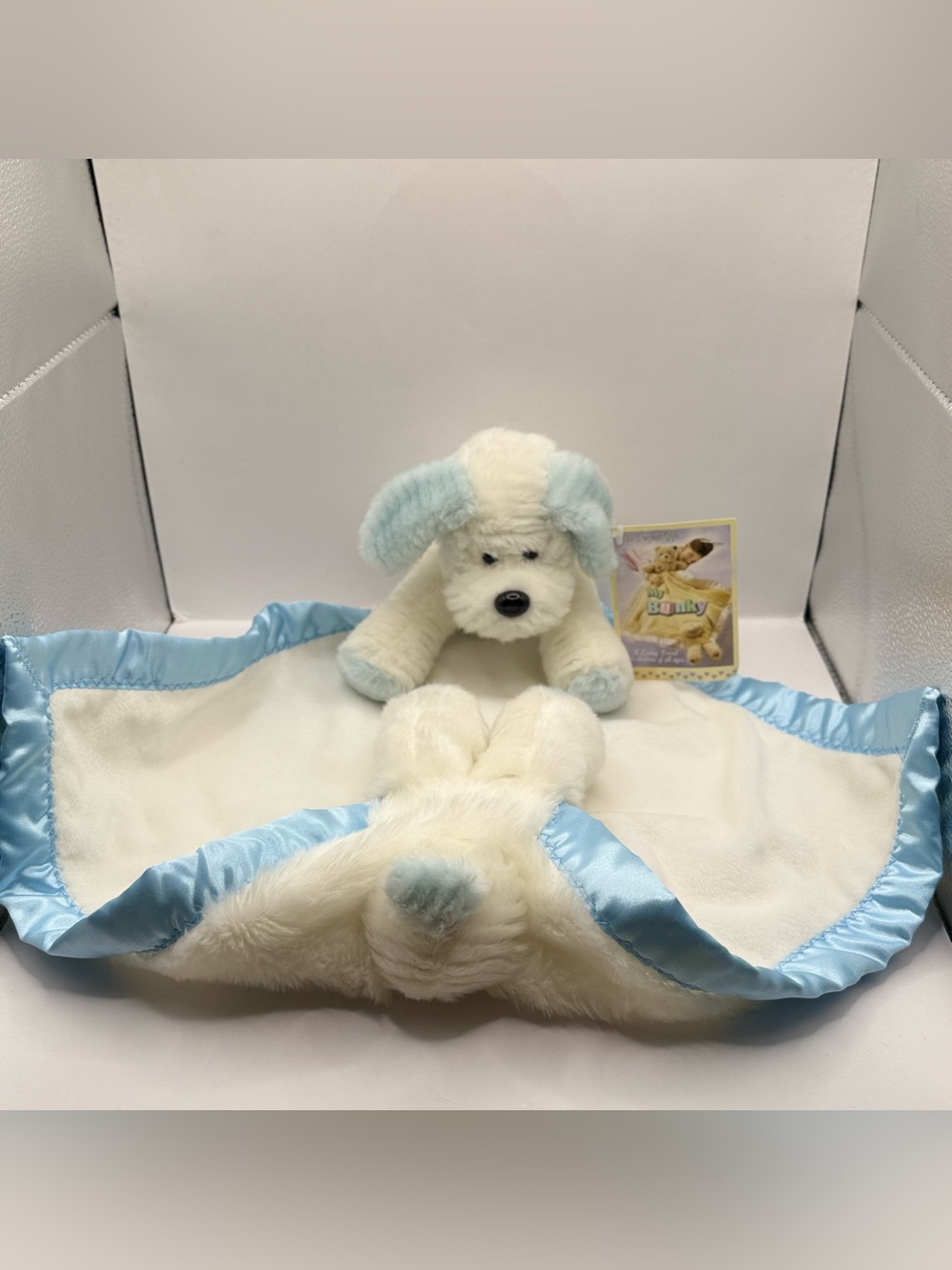 NWT Vintage My Banky Dougie Puppy Dog Security Blanket Lovey Plush Satin Trim